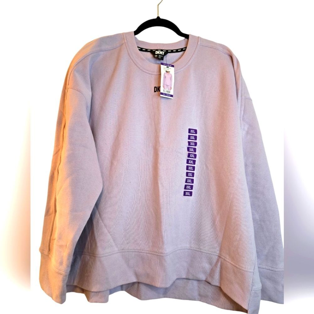 DKNY Women's Soft Cotton Cozy Comfy Fleece Sweatshirt Lavender NWT XXL